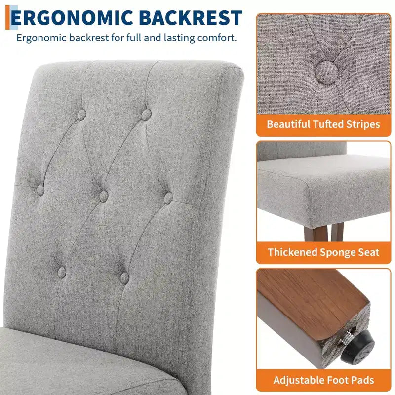 Parsons Button Tufted Dining Chairs Set of 6 / 4 - Upholstered Fabric Kitchen Chairs with Wood Legs & Padded Seats - Living Room Kitchen Furniture