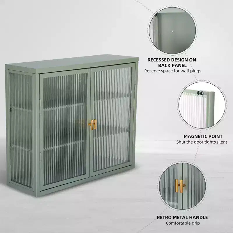 Double Glass Door Wall Cabinet Storage Cabinets with Enough Storage Space, Doors Detachable Shelves Wall Cabinet Practical Tool Storage Chest