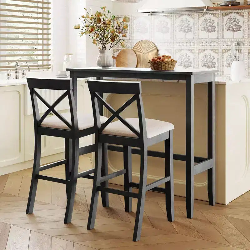 Farmhouse 47.5 Rectangular Wood Bar Height Dining Table Set, Kitchen Breakfast Nook with 2 Chairs for Small Places - ModernLuxe