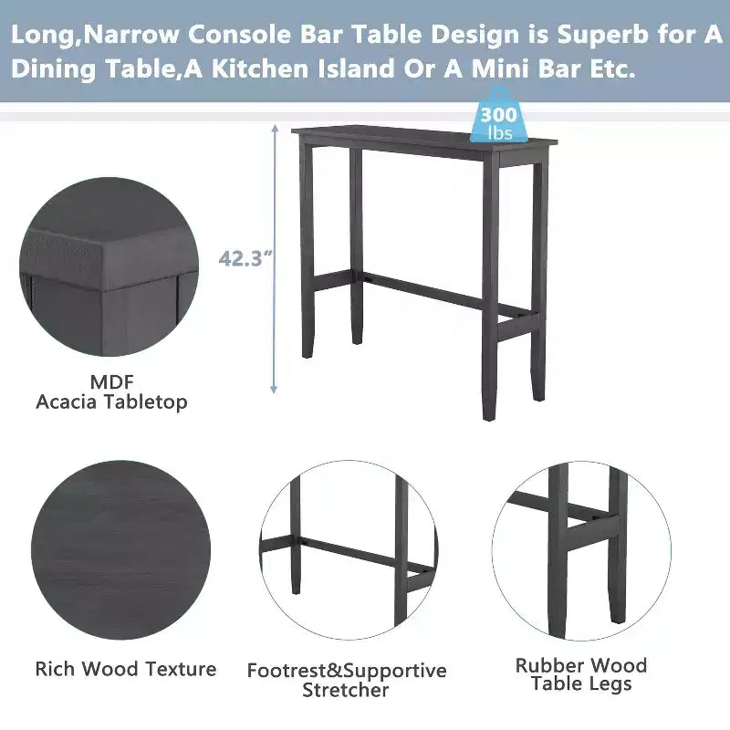 Farmhouse 47.5 Rectangular Wood Bar Height Dining Table Set, Kitchen Breakfast Nook with 2 Chairs for Small Places - ModernLuxe