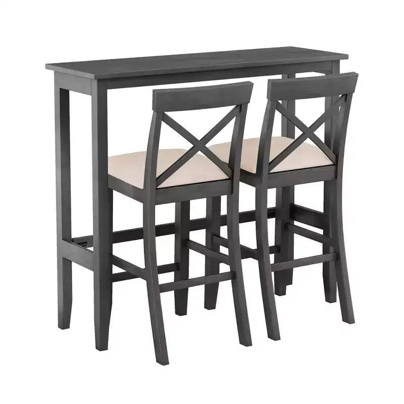 Farmhouse 47.5 Rectangular Wood Bar Height Dining Table Set, Kitchen Breakfast Nook with 2 Chairs for Small Places - ModernLuxe