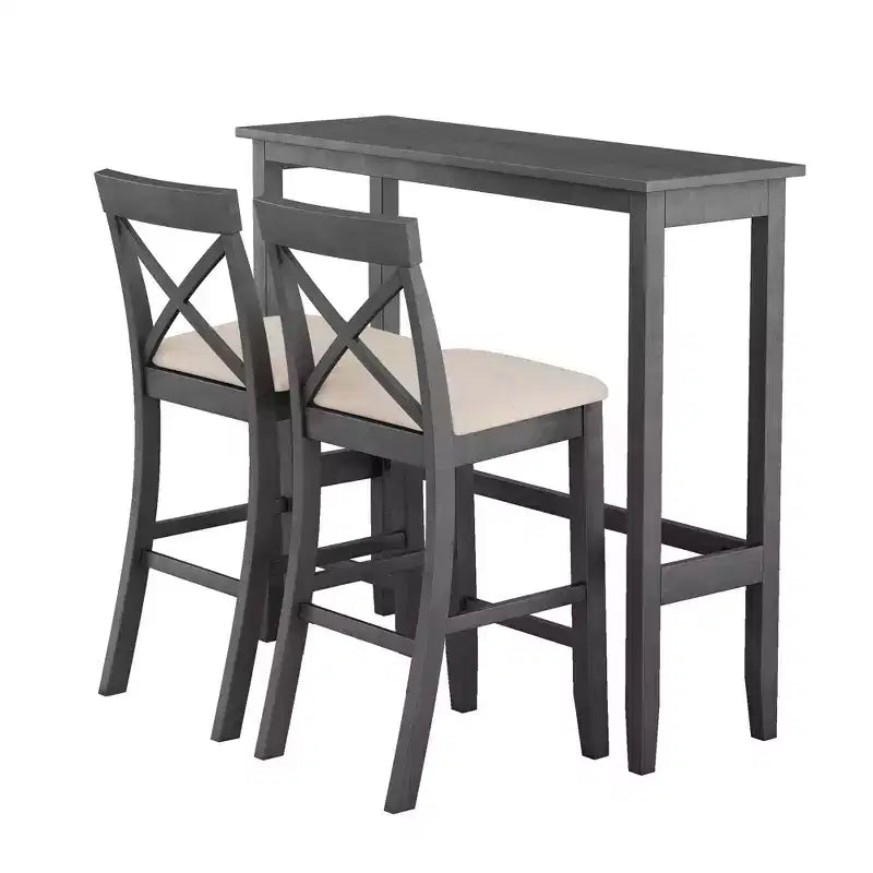 Farmhouse 47.5 Rectangular Wood Bar Height Dining Table Set, Kitchen Breakfast Nook with 2 Chairs for Small Places - ModernLuxe