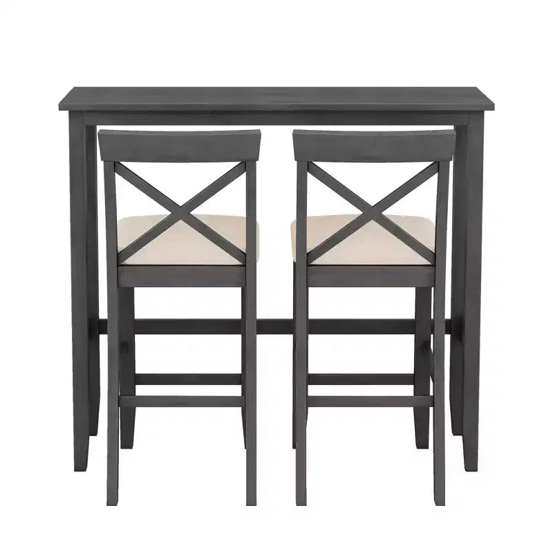 Farmhouse 47.5 Rectangular Wood Bar Height Dining Table Set, Kitchen Breakfast Nook with 2 Chairs for Small Places - ModernLuxe