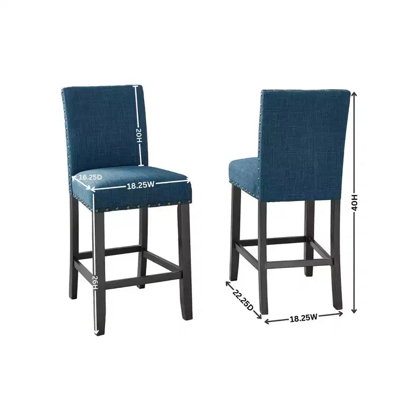 Biony Espresso Wood Counter Height Dining Set with Grey Fabric Nailhead Stools