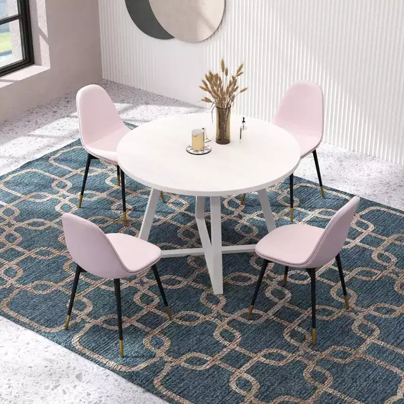 Roundhill Furniture Evatt 5-Piece Round Dining Set, Wood Round Table with 4 Chairs