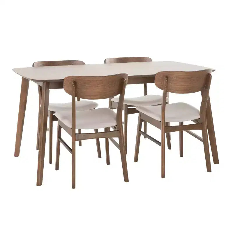 GDFStudio Balfern 5 Pieces Mid Century Modern Upholstered Wood Dining Set