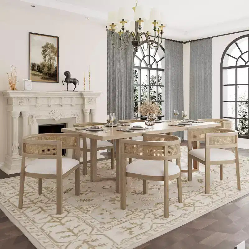 Christopher Knight Home Lythor 7 Piece Cane and Rubberwood Upholstered Dining Set