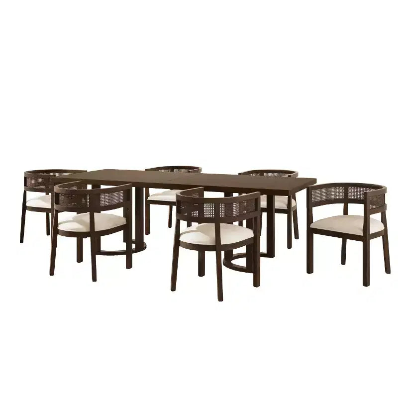 Christopher Knight Home Lythor 7 Piece Cane and Rubberwood Upholstered Dining Set