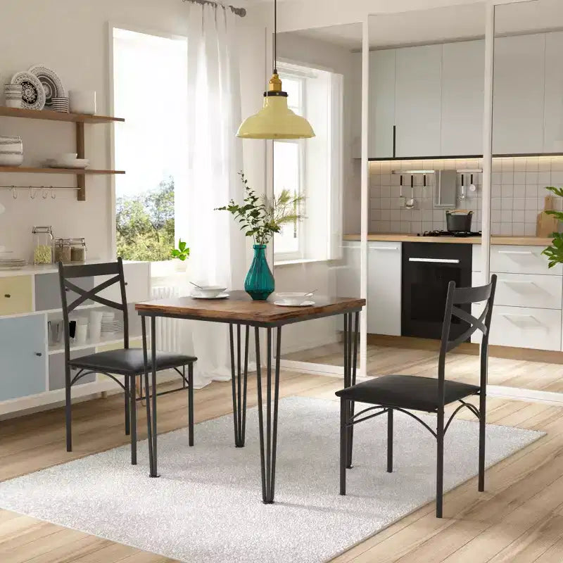 VECELO Dining Table Set, 3/5 Pieces Dining Room Table Set with 2/4 upholstered Chairs for Small Space, Apartment