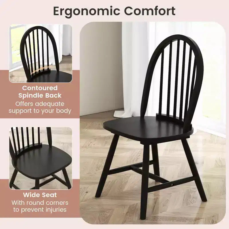 Costway 3 PCS Dining Set for 2 Round Table with 2 Chairs Solid Rubber Wood Frame Modern Black/Beige