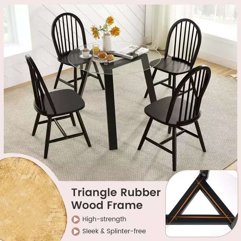 Costway 3 PCS Dining Set for 2 Round Table with 2 Chairs Solid Rubber Wood Frame Modern Black/Beige