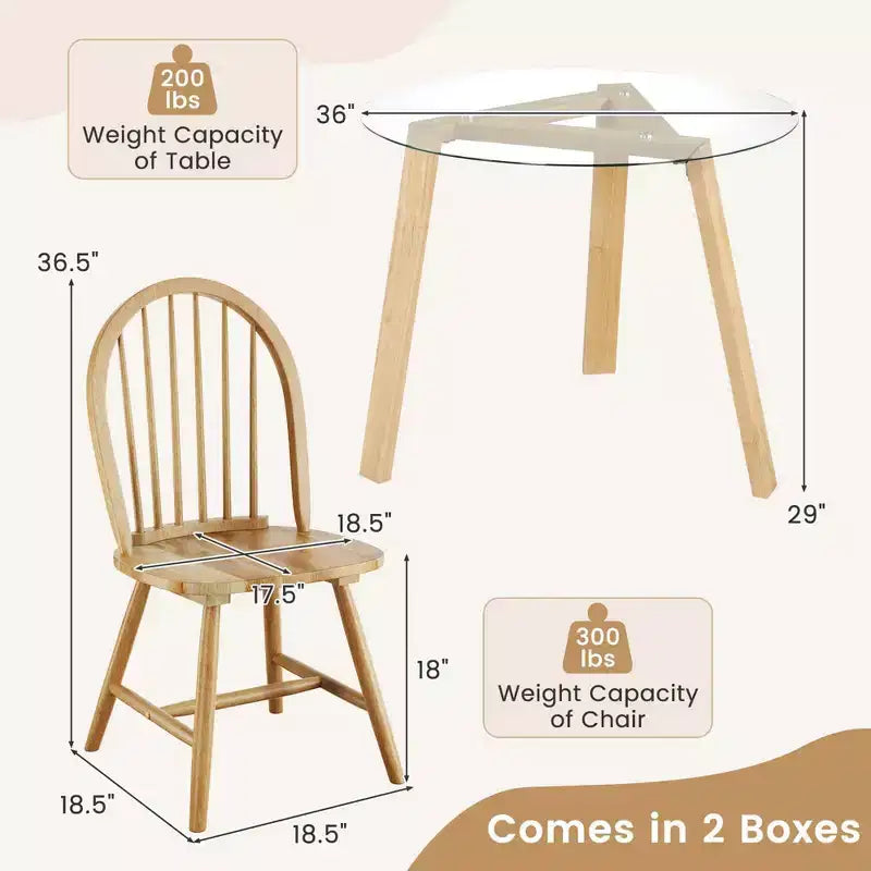 Costway 3 PCS Dining Set for 2 Round Table with 2 Chairs Solid Rubber Wood Frame Modern Black/Beige
