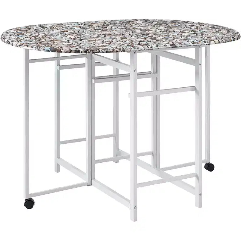 Kings Brand Furniture  Akins 3-Piece Drop-Leaf Dinette Set with Faux Marble Tabletop and Faux Leather Stools