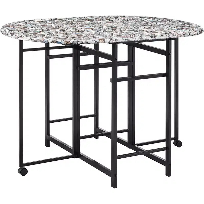 Kings Brand Furniture  Akins 3-Piece Drop-Leaf Dinette Set with Faux Marble Tabletop and Faux Leather Stools