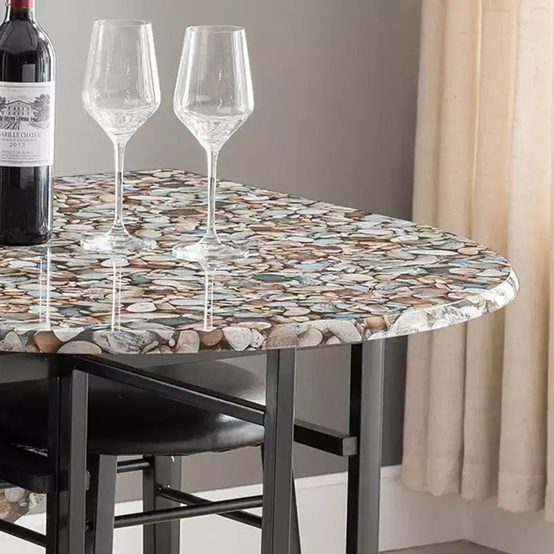 Kings Brand Furniture  Akins 3-Piece Drop-Leaf Dinette Set with Faux Marble Tabletop and Faux Leather Stools