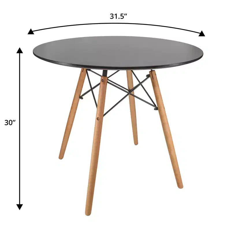 LeisureMod Dover 3-Piece Dining Set  Round Black MDF Bistro Table with 2 Plastic Chairs, Modern Kitchen, Dining Room, Small Space, Cafe Seating