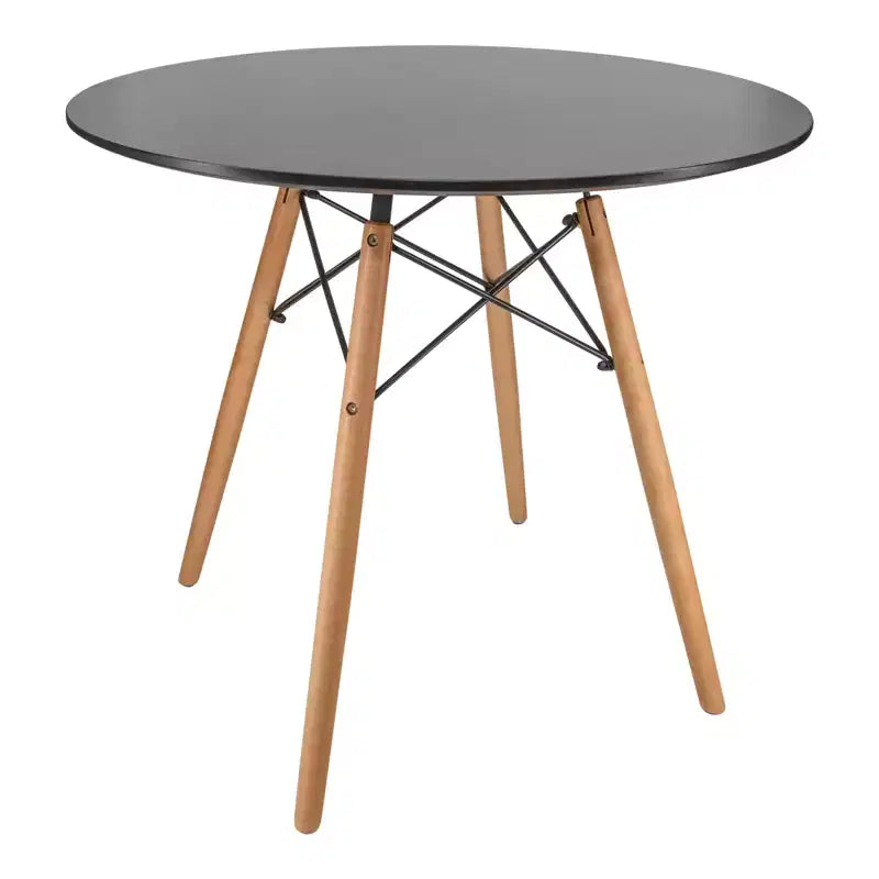 LeisureMod Dover 3-Piece Dining Set  Round Black MDF Bistro Table with 2 Plastic Chairs, Modern Kitchen, Dining Room, Small Space, Cafe Seating