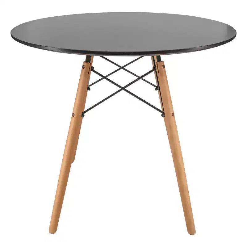 LeisureMod Dover 3-Piece Dining Set  Round Black MDF Bistro Table with 2 Plastic Chairs, Modern Kitchen, Dining Room, Small Space, Cafe Seating