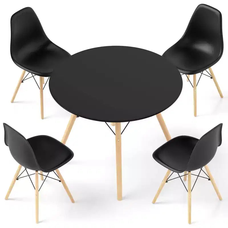 Costway Dining Table Set Modern 5 PCS For 4 Round Dining Room Table Set with Solid Wood Leg Black/Brown/White