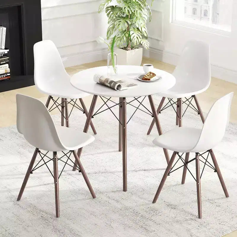 Costway Dining Table Set Modern 5 PCS For 4 Round Dining Room Table Set with Solid Wood Leg Black/Brown/White