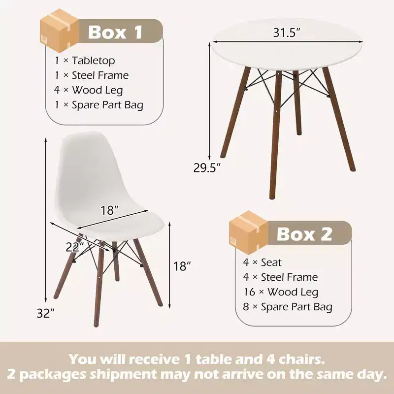 Costway Dining Table Set Modern 5 PCS For 4 Round Dining Room Table Set with Solid Wood Leg Black/Brown/White