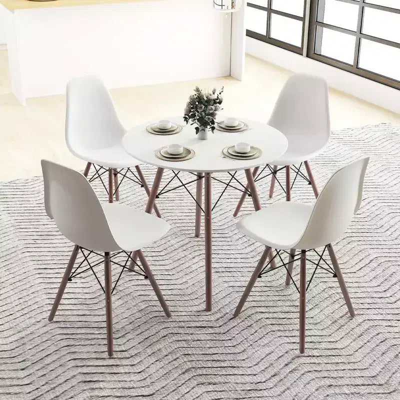 Costway Dining Table Set Modern 5 PCS For 4 Round Dining Room Table Set with Solid Wood Leg Black/Brown/White
