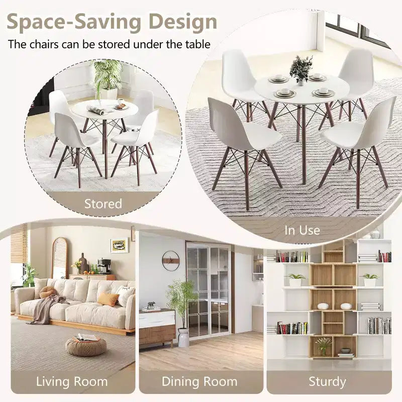 Costway Dining Table Set Modern 5 PCS For 4 Round Dining Room Table Set with Solid Wood Leg Black/Brown/White