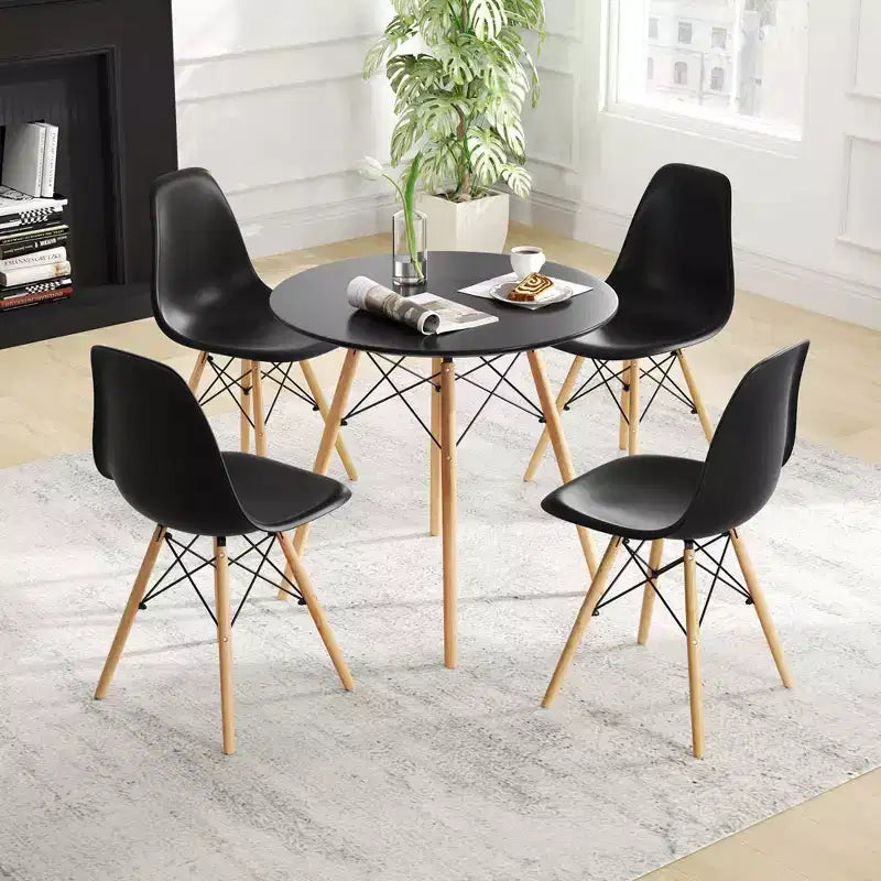 Costway Dining Table Set Modern 5 PCS For 4 Round Dining Room Table Set with Solid Wood Leg Black/Brown/White