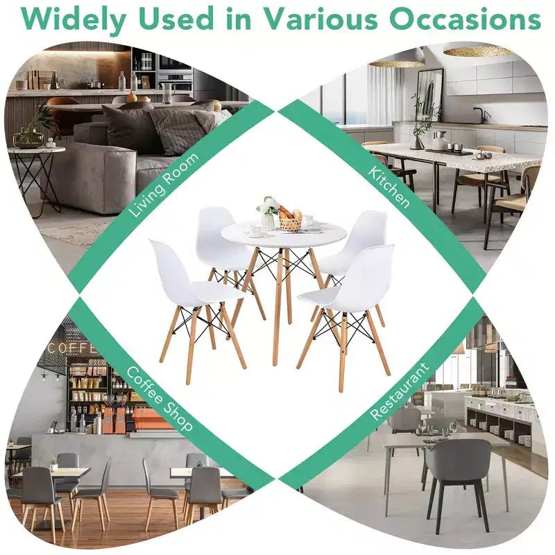 Costway Dining Table Set Modern 5 PCS For 4 Round Dining Room Table Set with Solid Wood Leg Black/Brown/White