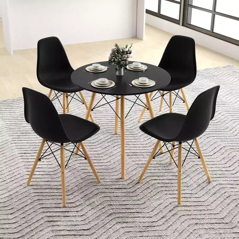 Costway Dining Table Set Modern 5 PCS For 4 Round Dining Room Table Set with Solid Wood Leg Black/Brown/White