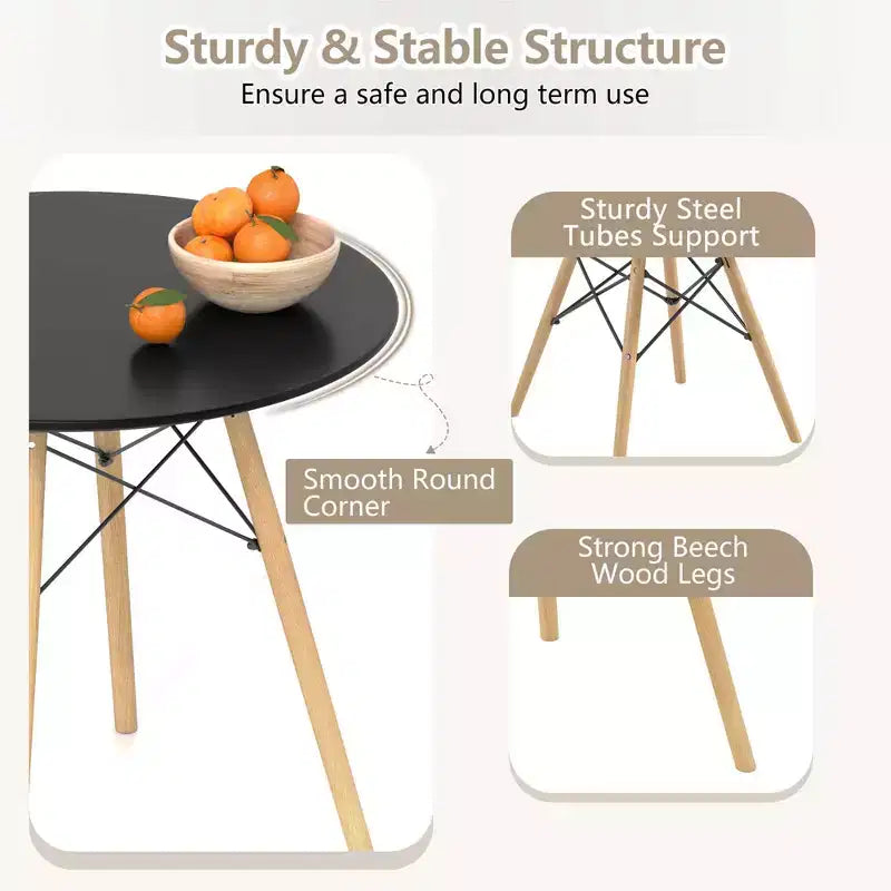 Costway Dining Table Set Modern 5 PCS For 4 Round Dining Room Table Set with Solid Wood Leg Black/Brown/White