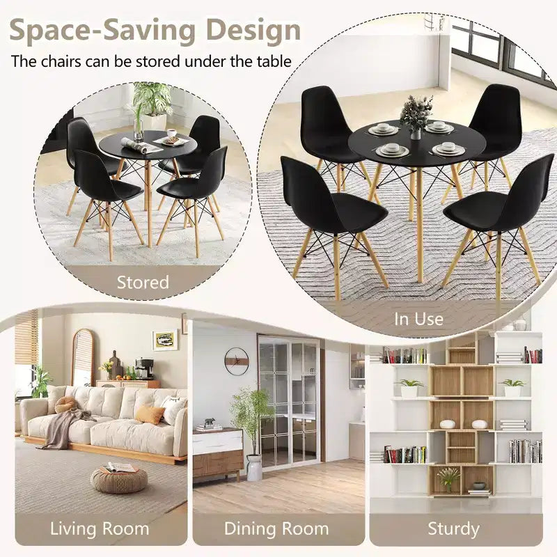 Costway Dining Table Set Modern 5 PCS For 4 Round Dining Room Table Set with Solid Wood Leg Black/Brown/White