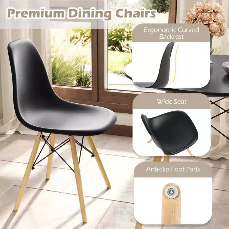 Costway Dining Table Set Modern 5 PCS For 4 Round Dining Room Table Set with Solid Wood Leg Black/Brown/White