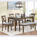 6-Piece Dining Set: Rectangular Wood Table, 4 Upholstered Chairs, Bench for Home Kitchen, Living Room, Bar