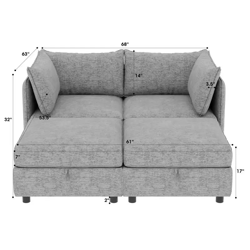 Christopher Knight Home Penny Versatile 68 Modular Storage Loveseat with Two Ottomans