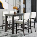 5-Piece Counter Height Dining Table Set Dining Set with Classic Dining Table and 4 Cushioned Dining Chairs, Natural Wood Wash/Espresso-ModernLuxe