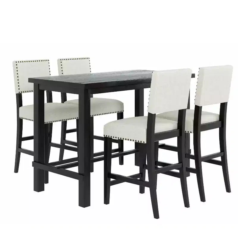 5-Piece Counter Height Dining Table Set Dining Set with Classic Dining Table and 4 Cushioned Dining Chairs, Natural Wood Wash/Espresso-ModernLuxe