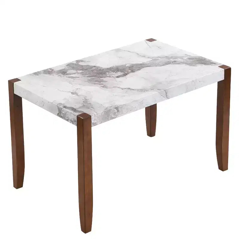 4-Piece/5 Piece Modern Dining Table Set Dining Set Space-Saving Dinette with Faux Marble Table, 2 Upholstered Chairs and Bench, White+Brown-ModernLuxe