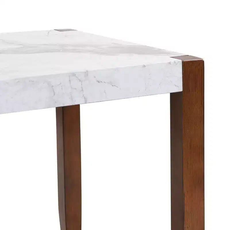 4-Piece/5 Piece Modern Dining Table Set Dining Set Space-Saving Dinette with Faux Marble Table, 2 Upholstered Chairs and Bench, White+Brown-ModernLuxe