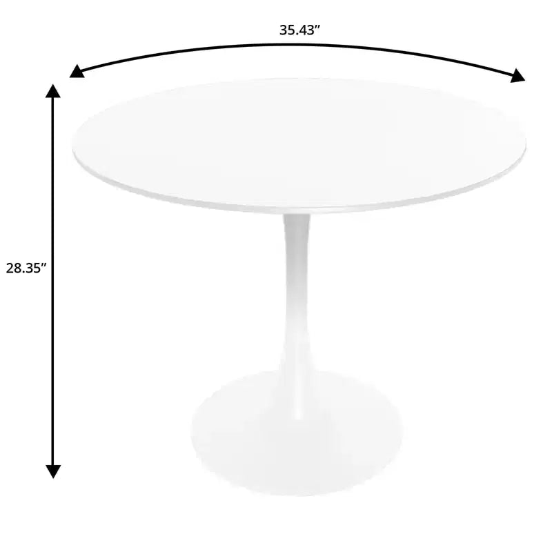 LeisureMod Bristol 5-Piece White Dining Room Set - Round Table and 4 Ergonomic Plastic Dining Chairs