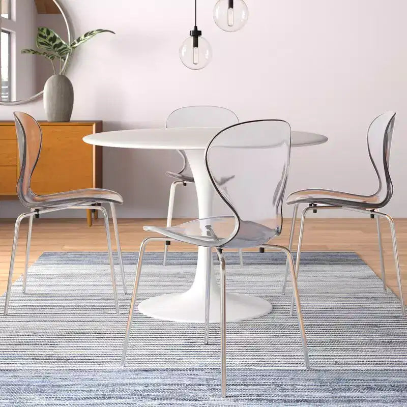 LeisureMod Bristol 5-Piece White Dining Room Set - Round Table and 4 Ergonomic Plastic Dining Chairs