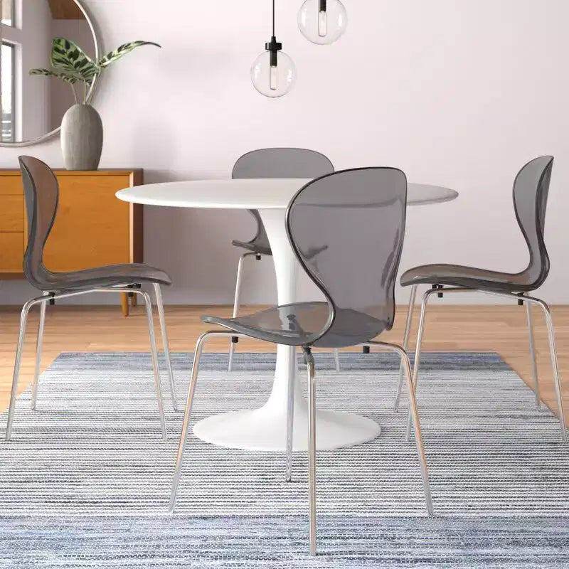 LeisureMod Bristol 5-Piece White Dining Room Set - Round Table and 4 Ergonomic Plastic Dining Chairs