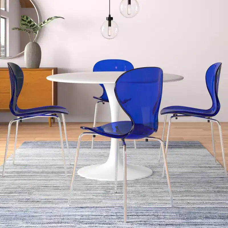 LeisureMod Bristol 5-Piece White Dining Room Set - Round Table and 4 Ergonomic Plastic Dining Chairs