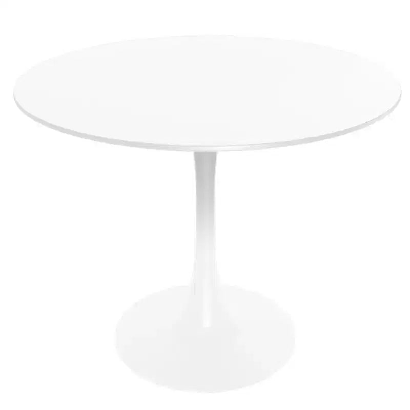 LeisureMod Bristol 5-Piece White Dining Room Set - Round Table and 4 Ergonomic Plastic Dining Chairs