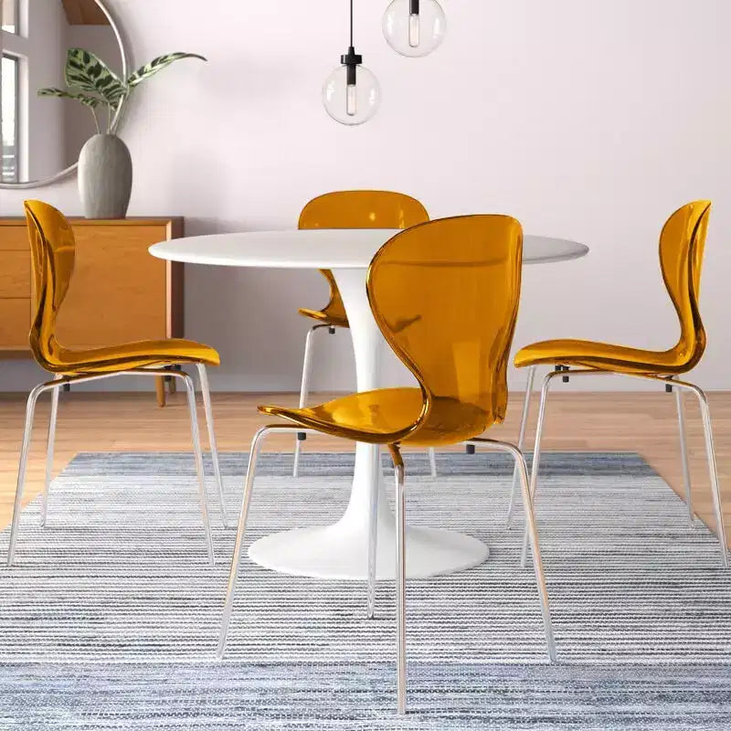 LeisureMod Bristol 5-Piece White Dining Room Set - Round Table and 4 Ergonomic Plastic Dining Chairs