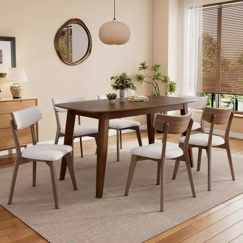 Christopher Knight Home Walton 7 Pieces Mid-Century Modern Rubberwood Upholstered Dining Set