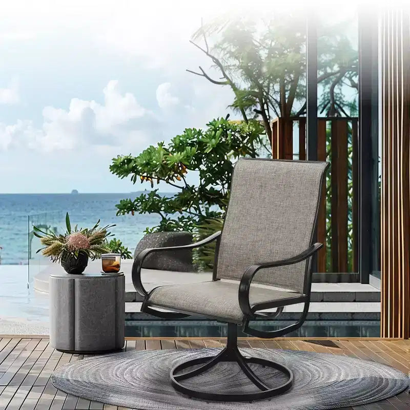 Captiva Designs 7pc Outdoor Patio Rectangle Metal Dining Table & Grayish Brown Textilene Swivel Chairs