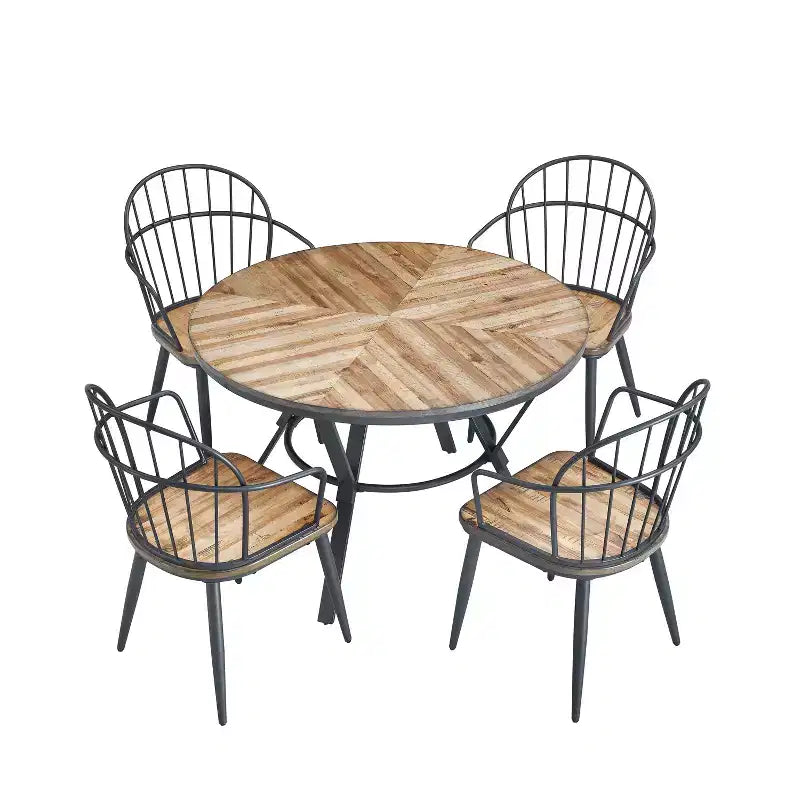 5 Piece Dining Table Set Dining Set with 4 Dining Chairs and Round/Square Table, Black+Natural/Walnut-ModernLuxe