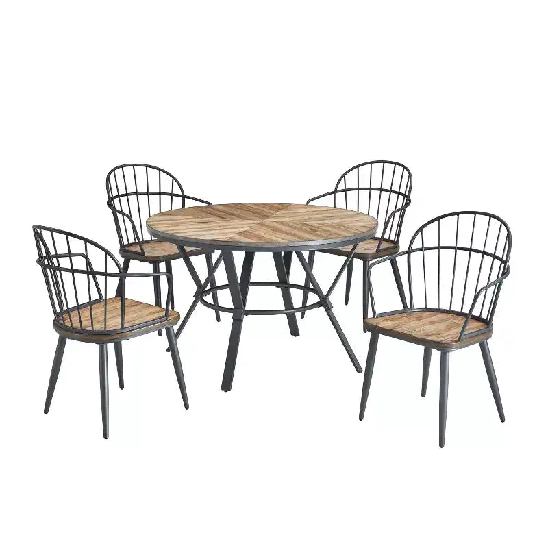 5 Piece Dining Table Set Dining Set with 4 Dining Chairs and Round/Square Table, Black+Natural/Walnut-ModernLuxe