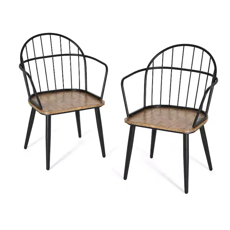 5 Piece Dining Table Set Dining Set with 4 Dining Chairs and Round/Square Table, Black+Natural/Walnut-ModernLuxe